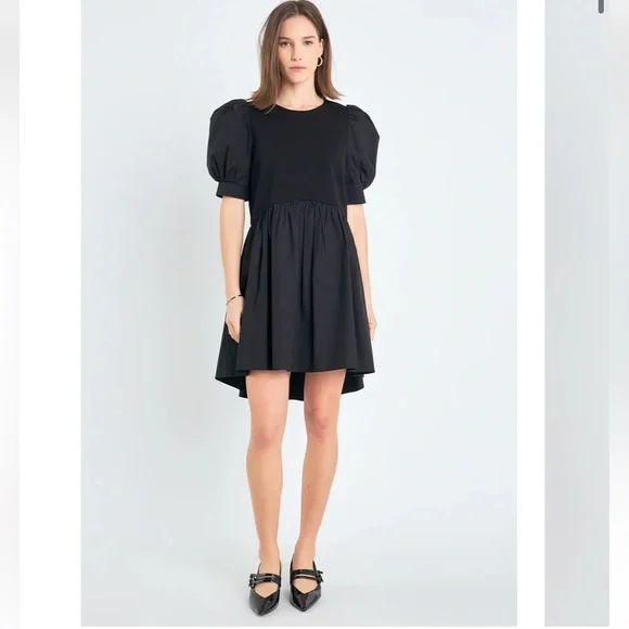 Sold! English Factory Black Puff Sleeve Mini Dress - Picture 3 of 14
